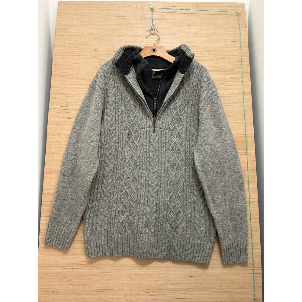 Carraig Donn Mens‎ Grey 100% Pure New Wool Cable Knit Quarter Zip Sweater Large
